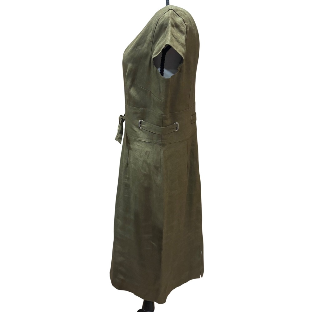 Talbots Vintage Linen Olive Green V-Neck Tie Waist Sheath Dress Size‎ 12 Womens - Picture 4 of 12